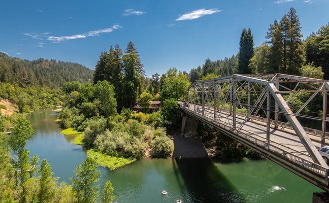 Private dock on the Russian River at Rocktop Lodge